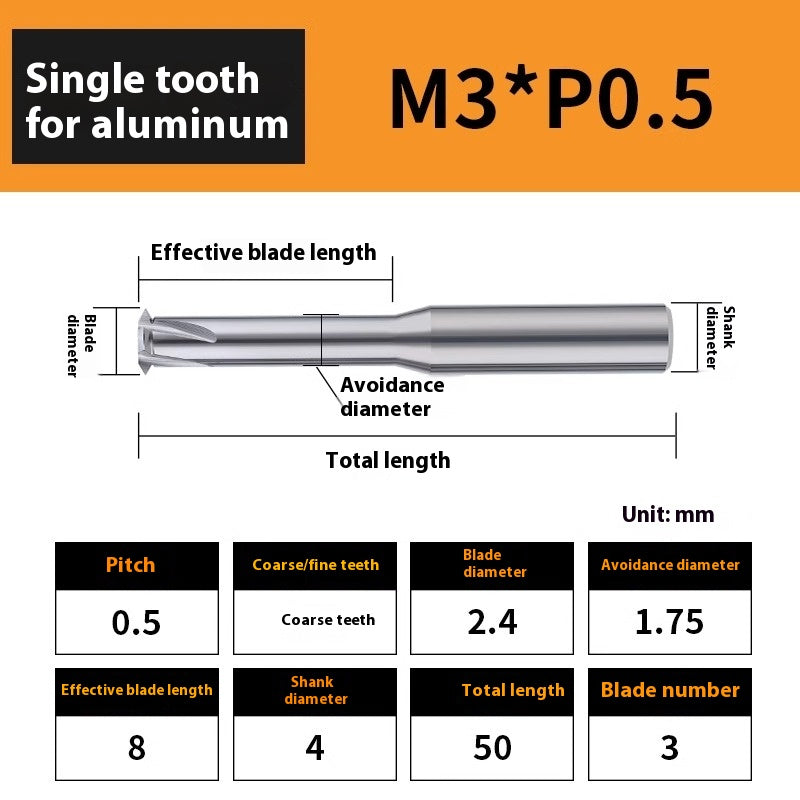 2135-65° aluminum with colorful thread milling cutter lengthened single tooth three-tooth full thread machining center tungsten carbide milling cutter M3M4M5 Shandong Denso Pricision Tools Co.,Ltd.
